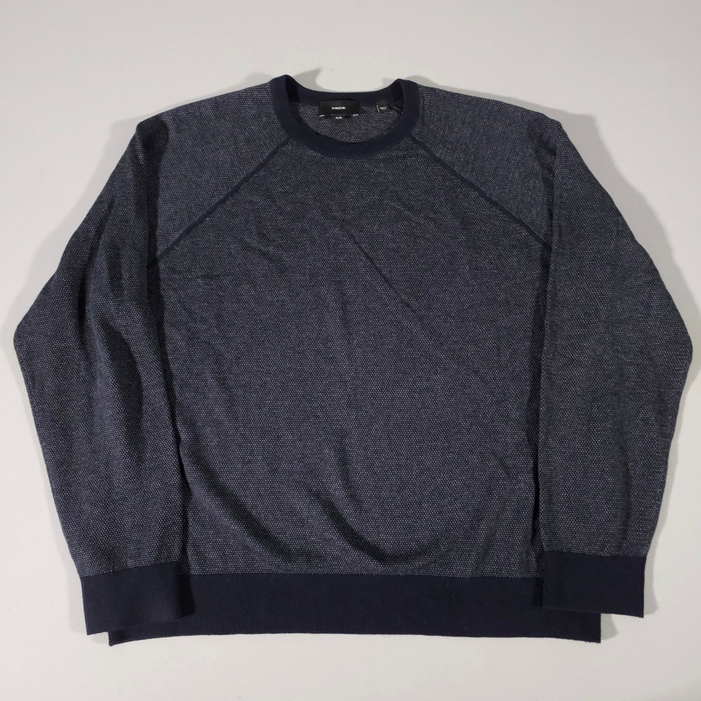 Vince Sweater Mens XL Navy Blue Wool Cotton Cashmere Raglan Crewneck Knit
